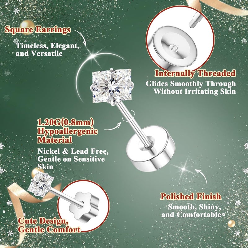 davka 7 Pairs 20G Flat Back Stud Earrings for Women Men Hypoallergenic 14K Gold Plated Surgical Steel Stack Cartilage Earrings for Multiple Piercing Sensitive Ears Bonus Plum Blossom FlatBack Studs CZ 2-8mm - Image 2
